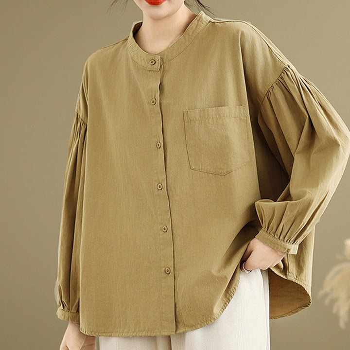 Buddha Stones Commute Half Buttons Accordion Pleats Design Women's Cotton Linen Long Sleeve Shirt - image 2