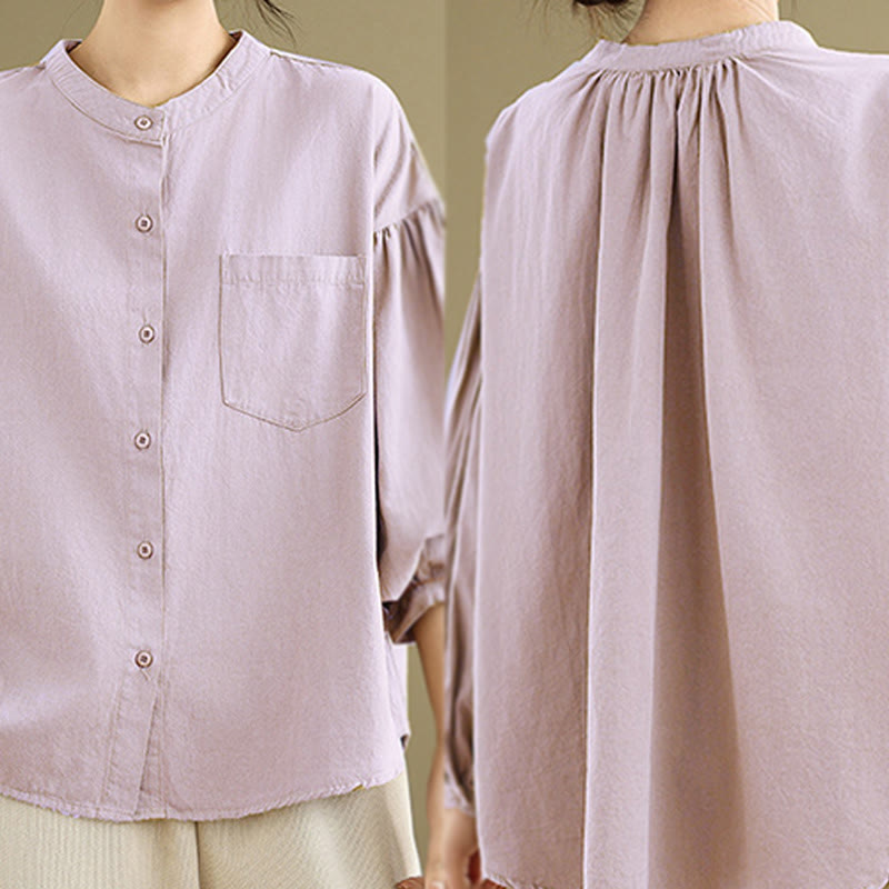 Buddha Stones Commute Half Buttons Accordion Pleats Design Women's Cotton Linen Long Sleeve Shirt - image 16