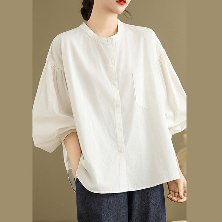 Buddha Stones Commute Half Buttons Accordion Pleats Design Women's Cotton Linen Long Sleeve Shirt - image 23