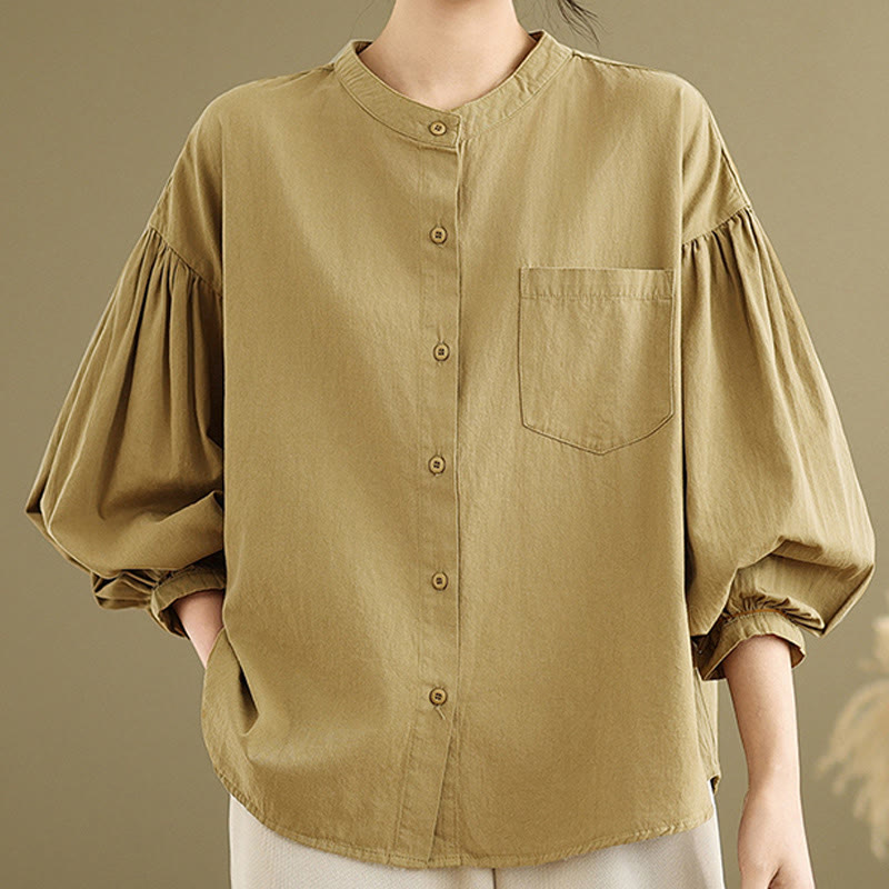 Buddha Stones Commute Half Buttons Accordion Pleats Design Women's Cotton Linen Long Sleeve Shirt - image 3