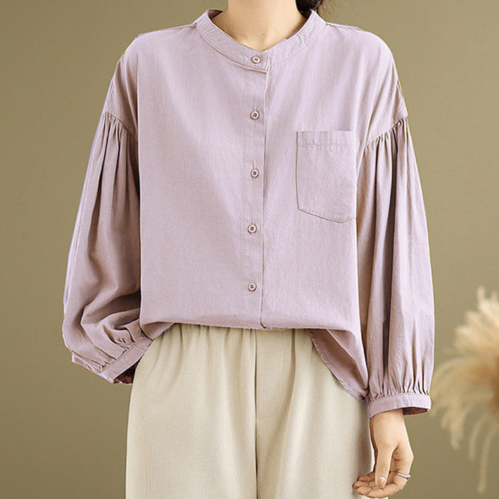 Buddha Stones Commute Half Buttons Accordion Pleats Design Women's Cotton Linen Long Sleeve Shirt - image 15