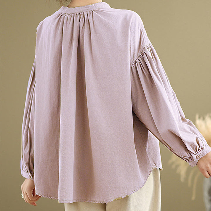 Buddha Stones Commute Half Buttons Accordion Pleats Design Women's Cotton Linen Long Sleeve Shirt - image 14