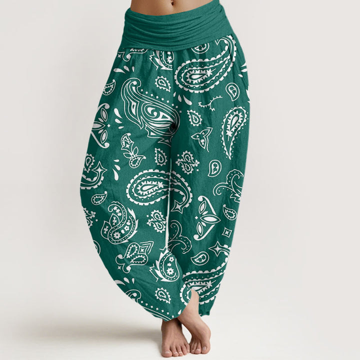 Buddha Stones Cotton Casual Classic Paisley Motif Women's Elastic Waist Harem Pants - Teal - US22，UK/AU26，EU54 (6XL) - image 0