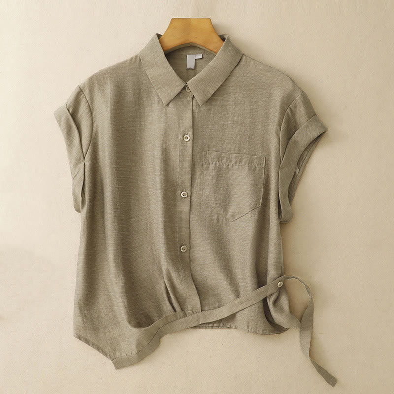 Buddha Stones 2Pcs Shirt Top 7-8 Length Skirt With Pockets Cotton Linen Clothing Women's Set - image 3