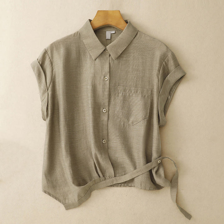 Buddha Stones 2Pcs Shirt Top 7-8 Length Skirt With Pockets Cotton Linen Clothing Women's Set - image 3