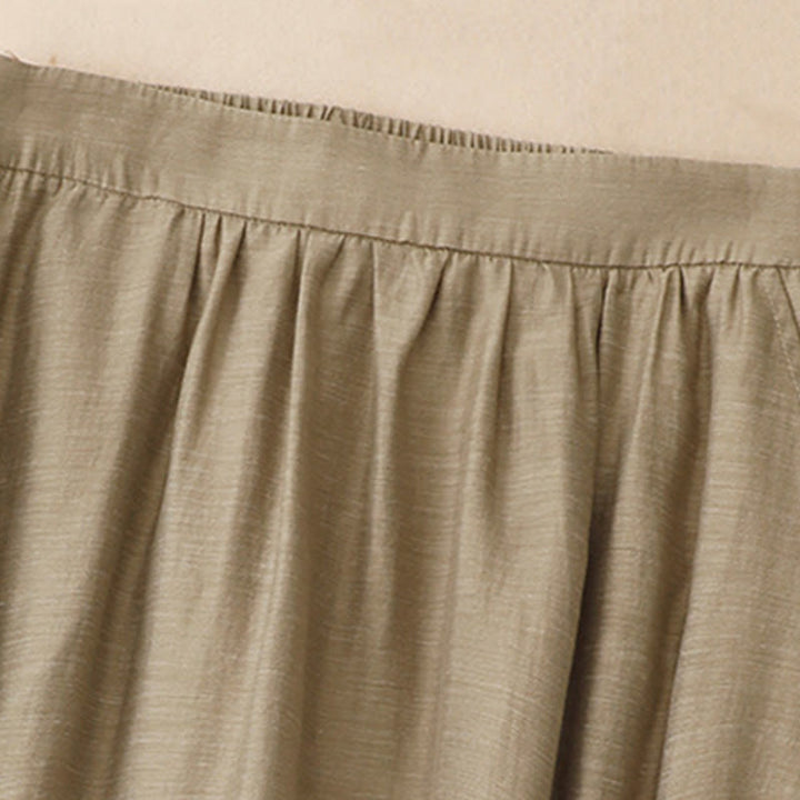 Buddha Stones 2Pcs Shirt Top 7-8 Length Skirt With Pockets Cotton Linen Clothing Women's Set - image 9