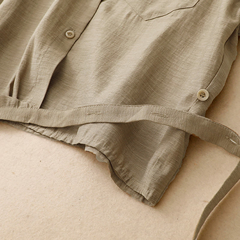 Buddha Stones 2Pcs Shirt Top 7-8 Length Skirt With Pockets Cotton Linen Clothing Women's Set - image 7