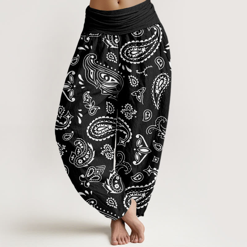 Buddha Stones Cotton Casual Classic Paisley Motif Women's Elastic Waist Harem Pants - Black - US22，UK/AU26，EU54 (6XL) - image 7