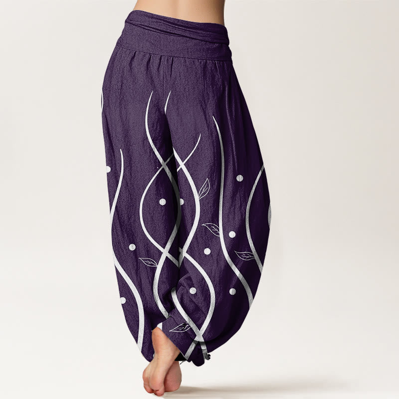 Buddha Stones Cotton Casual Minimalist Vine Leaf Pattern Women's Elastic Waist Harem Pants - image 2