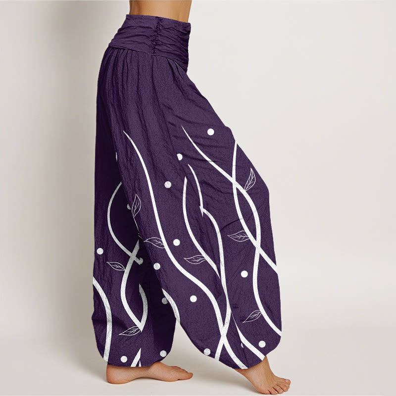 Buddha Stones Casual Minimalist Vine Leaf Pattern Women's Elastic Waist Harem Pants - image 1