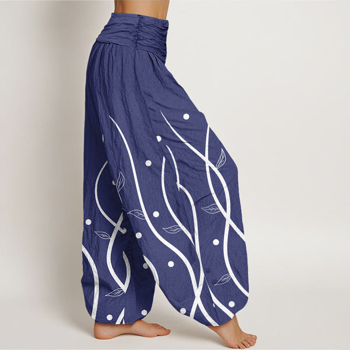 Buddha Stones Casual Minimalist Vine Leaf Pattern Women's Elastic Waist Harem Pants - image 8