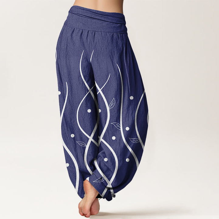 Buddha Stones Cotton Casual Minimalist Vine Leaf Pattern Women's Elastic Waist Harem Pants - image 9