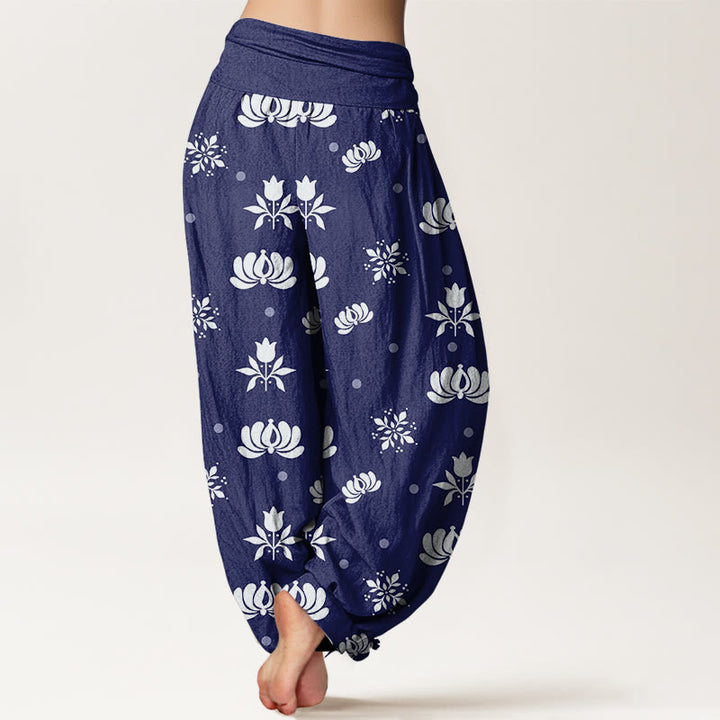 Buddha Stones Casual Lotus Small Dots Pattern Women's Elastic Waist Harem Pants - image 2
