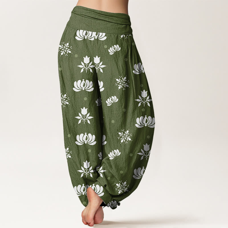 Buddha Stones Casual Lotus Small Dots Pattern Women's Elastic Waist Harem Pants - image 6