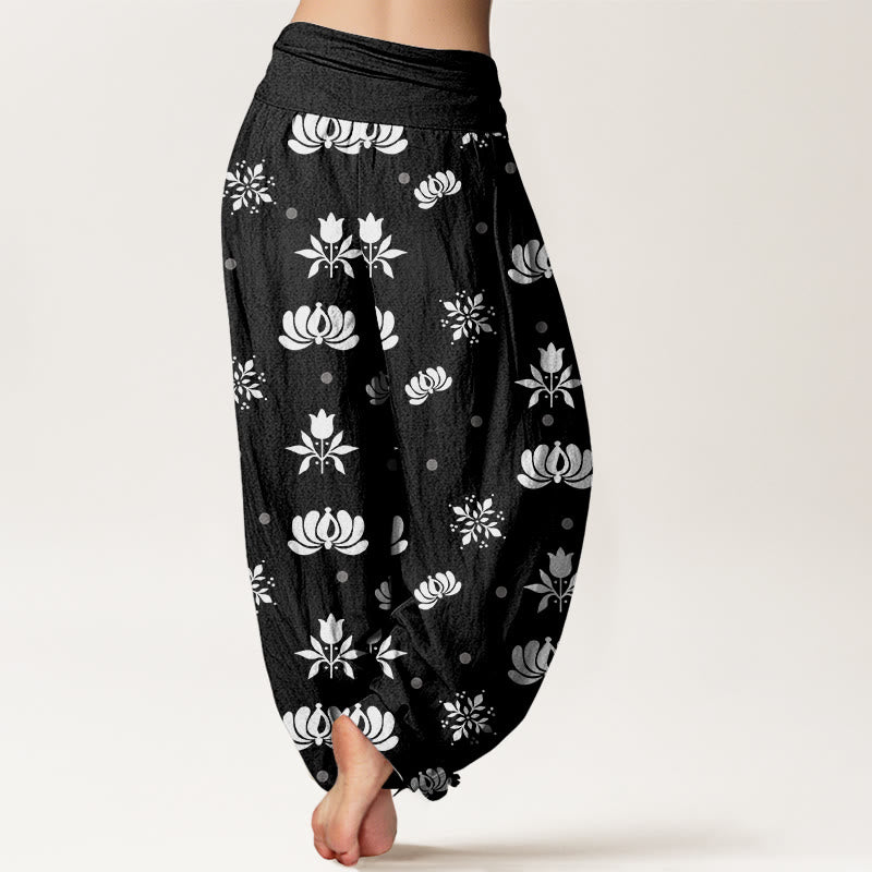 Buddha Stones Casual Lotus Small Dots Pattern Women's Elastic Waist Harem Pants - image 9