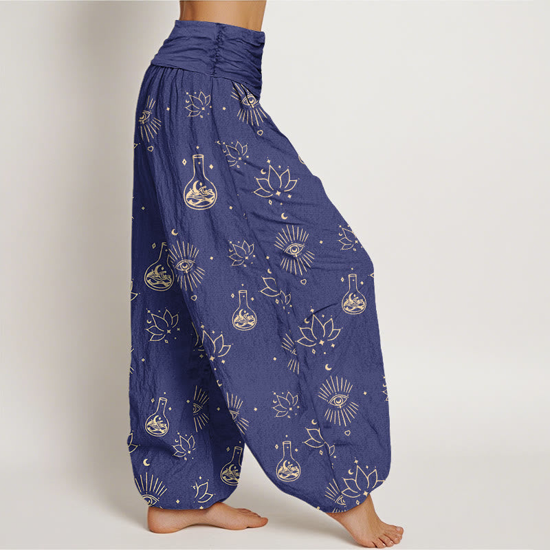 Buddha Stones Cotton Casual Lotus Eye Of Horus Pattern Women's Elastic Waist Harem Pants - image 5