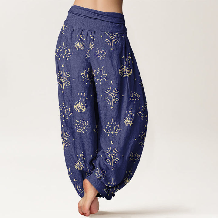 Buddha Stones Cotton Casual Lotus Eye Of Horus Pattern Women's Elastic Waist Harem Pants - image 6