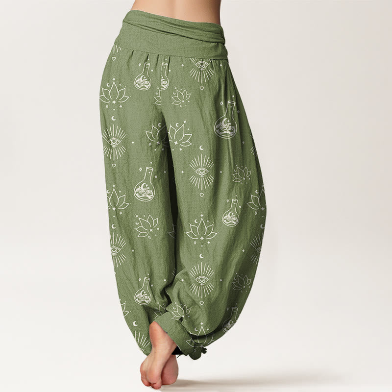 Buddha Stones Casual Lotus Eye Of Horus Pattern Women's Elastic Waist Harem Pants - image 9