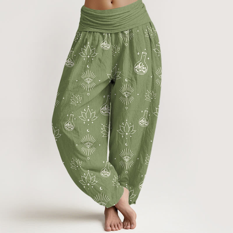 Buddha Stones Casual Lotus Eye Of Horus Pattern Women's Elastic Waist Harem Pants - OliveDrab - US22，UK/AU26，EU54 (6XL) - image 7