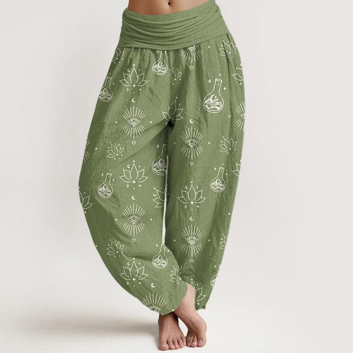 Buddha Stones Casual Lotus Eye Of Horus Pattern Women's Elastic Waist Harem Pants - OliveDrab - US22，UK/AU26，EU54 (6XL) - image 7