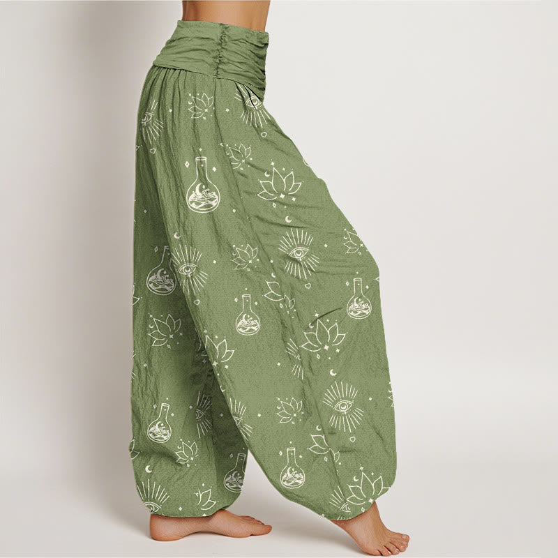 Buddha Stones Cotton Casual Lotus Eye Of Horus Pattern Women's Elastic Waist Harem Pants - image 8