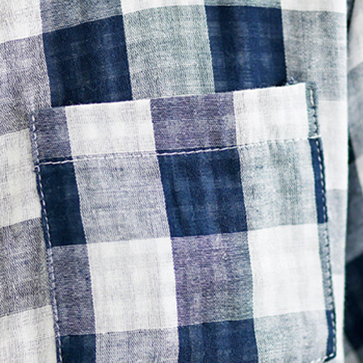 Buddha Stones Casual Plaid Pattern Half Sleeve Cotton Linen Midi Dress With Pockets - image 15