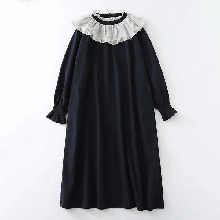 Buddha Stones Casual Ruffled Lace Patchwork Design Puff Sleeve Cotton Midi Dress With Pockets - Black - US12，UK/AU16，EU44 (2XL) - image 11