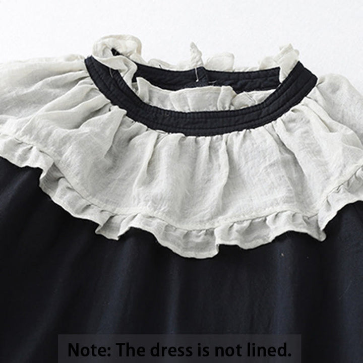 Buddha Stones Casual Ruffled Lace Patchwork Design Puff Sleeve Cotton Midi Dress With Pockets - image 12