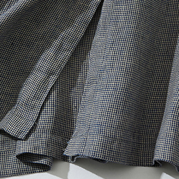 Buddha Stones Commute DimGray Plaid Lantern Long Sleeve Cotton Linen Midi Dress With Pockets - image 8