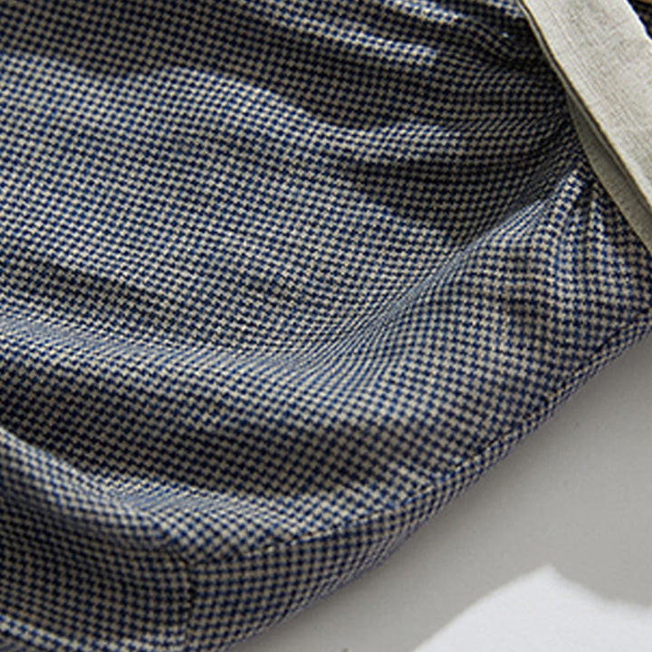 Buddha Stones Commute Retro DimGray Plaid Lantern Sleeve Cotton Linen Midi Dress With Pockets - image 5