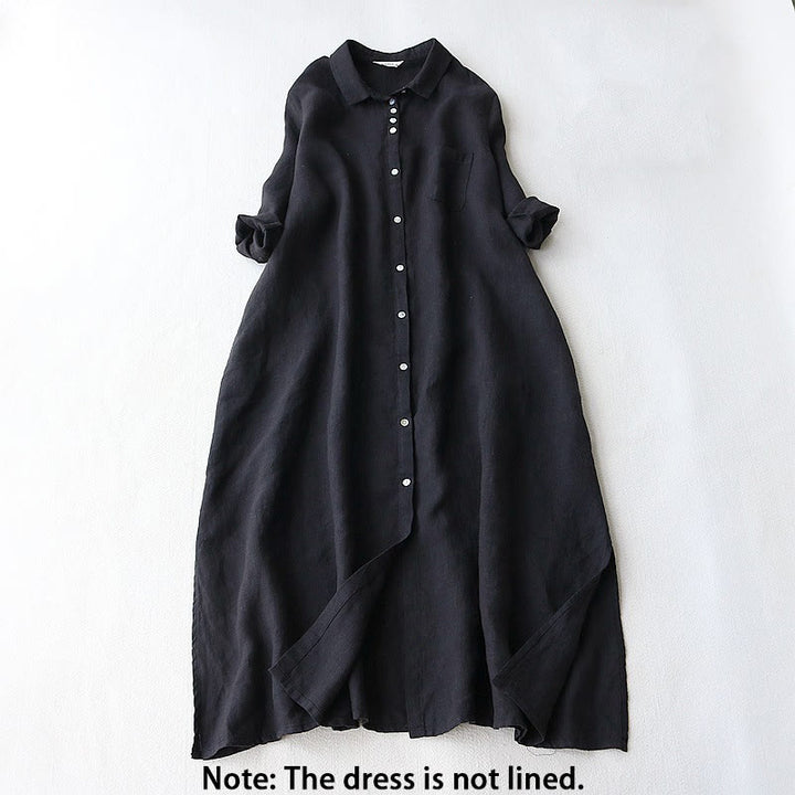 Buddha Stones Buttons Design Lapel Three Quarter Sleeve Midi Dress With Pockets - image 1
