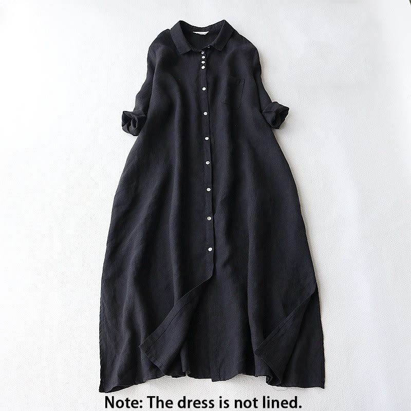 Buddha Stones Buttons Design Lapel Three Quarter Sleeve Midi Dress With Pockets - image 1
