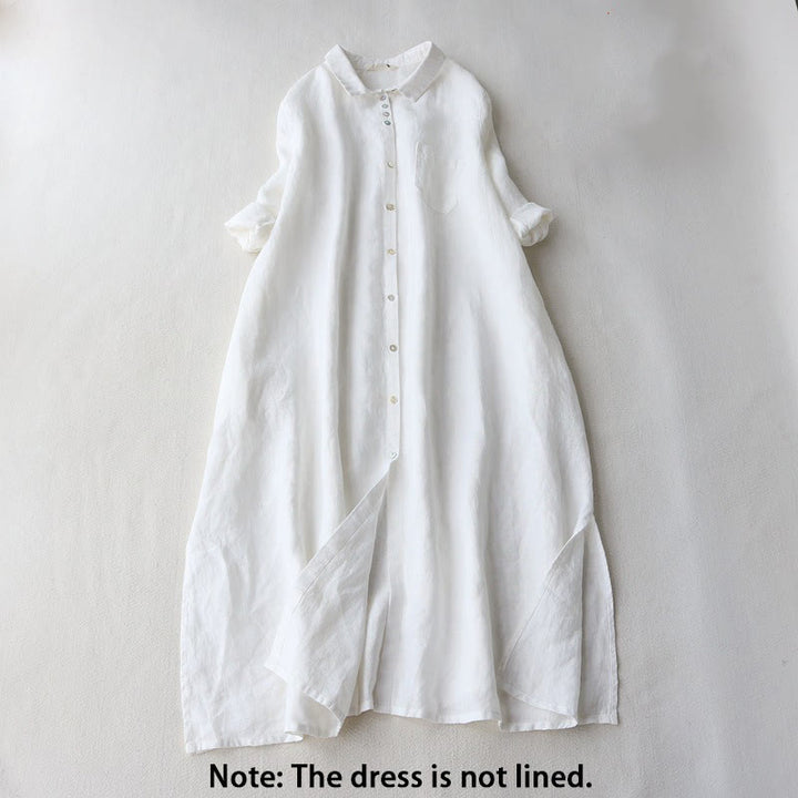 Buddha Stones Buttons Design Lapel Three Quarter Sleeve Midi Dress With Pockets - image 6
