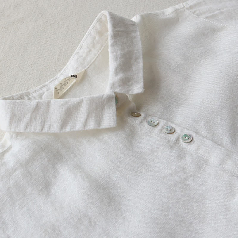 Buddha Stones Buttons Design Lapel Three Quarter Sleeve Midi Dress With Pockets - image 7