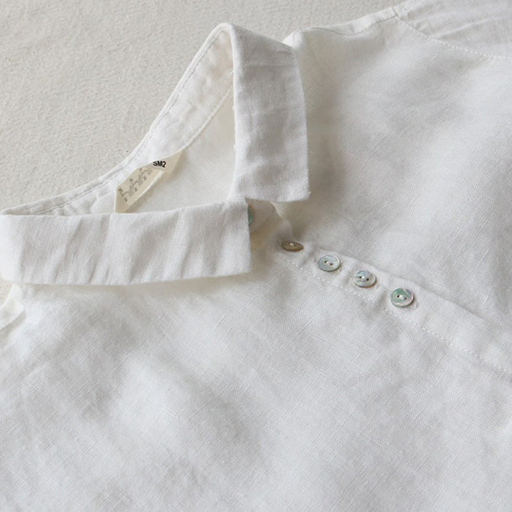 Buddha Stones Buttons Design Lapel Three Quarter Sleeve Cotton Linen Midi Dress With Pockets - image 7