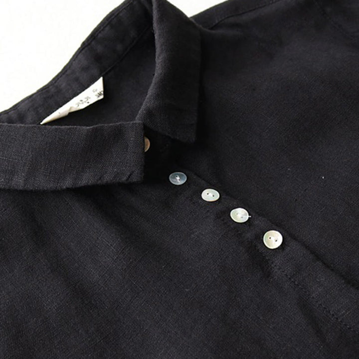 Buddha Stones Buttons Design Lapel Three Quarter Sleeve Midi Dress With Pockets - image 3