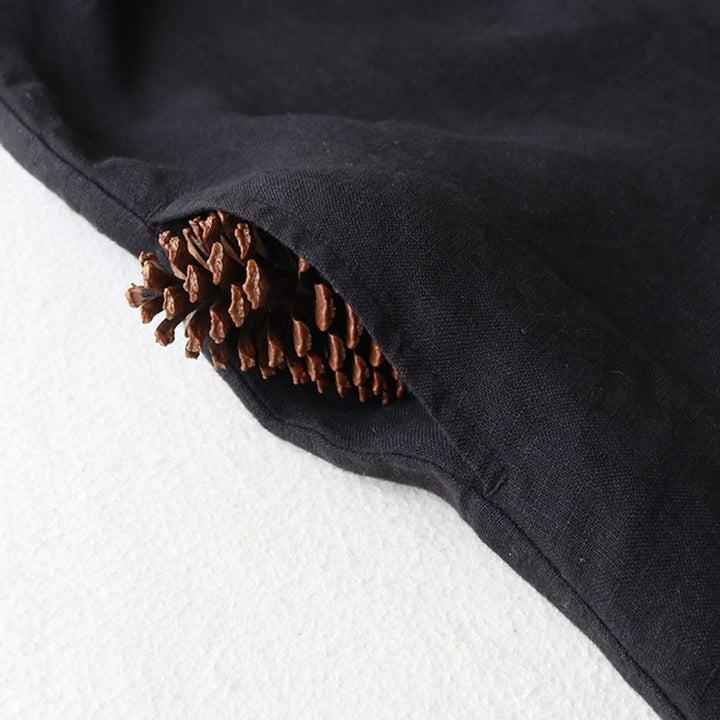 Buddha Stones Buttons Design Lapel Three Quarter Sleeve Cotton Linen Midi Dress With Pockets - image 4