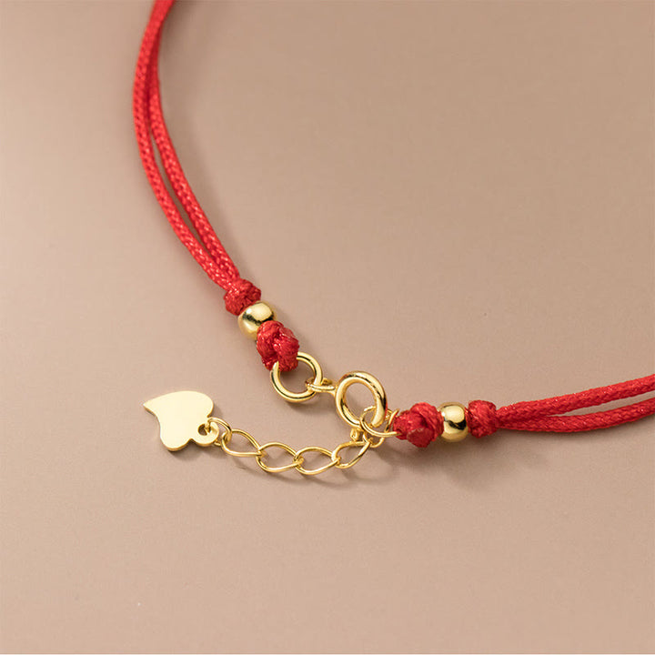 Buddha Stones 925 Sterling Silver Plated Gold Four Leaf Clover Red String Connection Bracelet - image 5