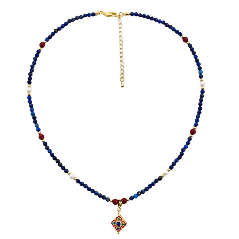 Buddha Stones Lazurite Lapis Lazuli Pearl Positive Necklace Pendant - image 7