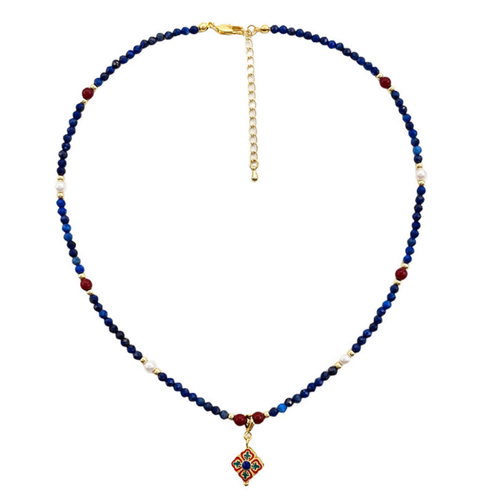 Buddha Stones Lazurite Lapis Lazuli Pearl Positive Necklace Pendant - image 7