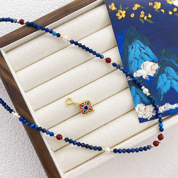 Buddha Stones Lazurite Lapis Lazuli Pearl Positive Necklace Pendant - image 2