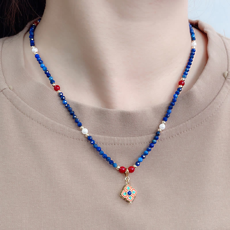 Buddha Stones Lazurite Lapis Lazuli Pearl Positive Necklace Pendant - image 4