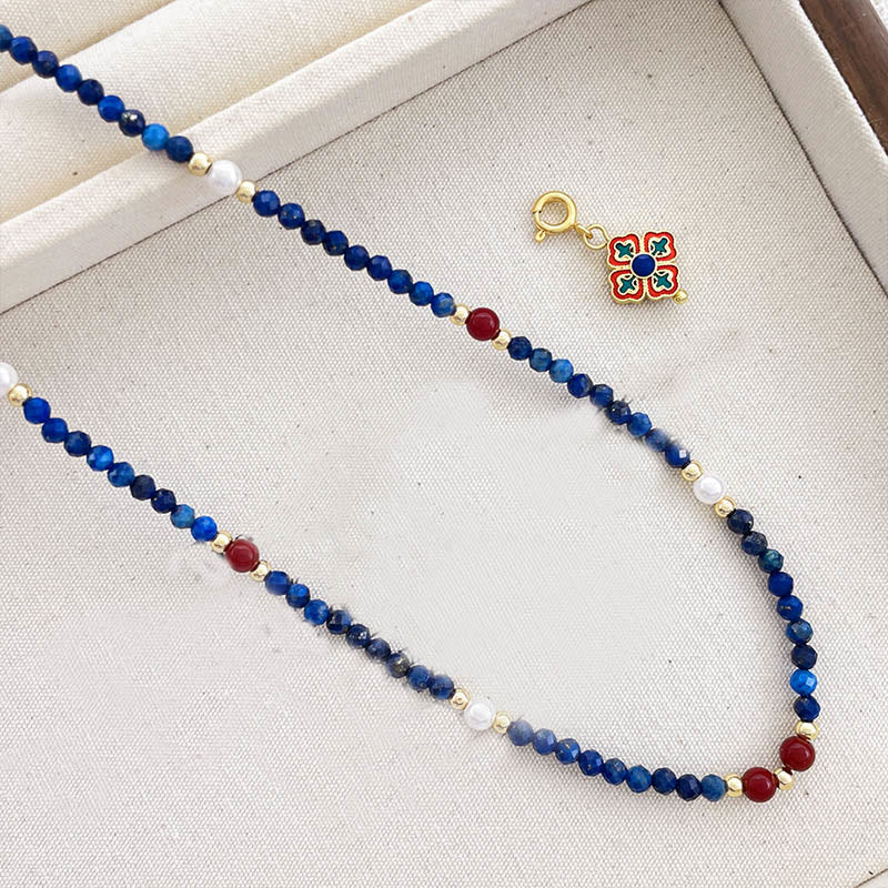 Buddha Stones Lazurite Lapis Lazuli Pearl Positive Necklace Pendant - image 8