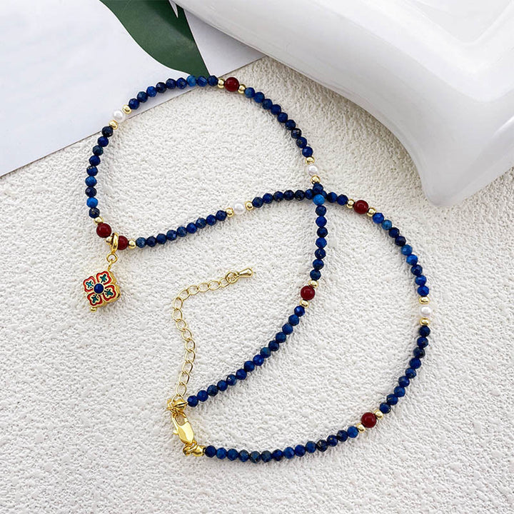 Buddha Stones Lazurite Lapis Lazuli Pearl Positive Necklace Pendant - image 3