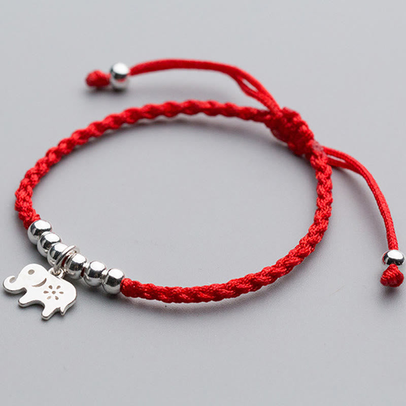 Buddha Stones 925 Sterling Silver Beads Snowflake Elephant Red String Luck Bracelet - image 2