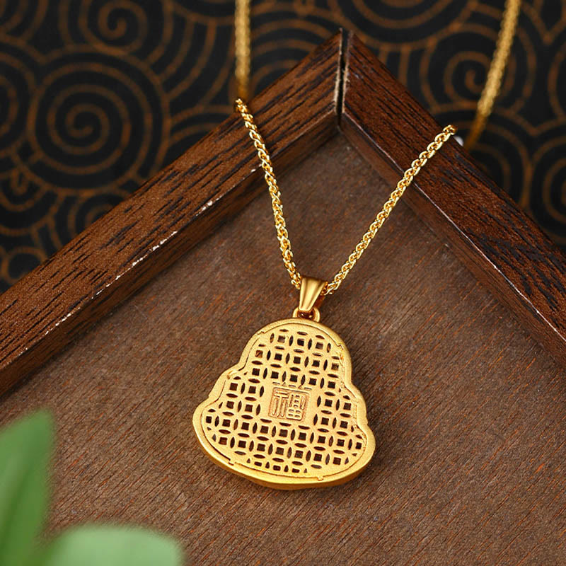 Buddha Stones Copper Laughing Buddha Pattern Happiness Necklace Pendant - image 3