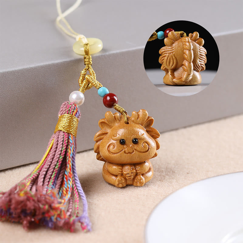 Buddha Stones Sandalwood 12 Chinese Zodiac Blessing Colorful Tassel Accessories Keychain - image 3