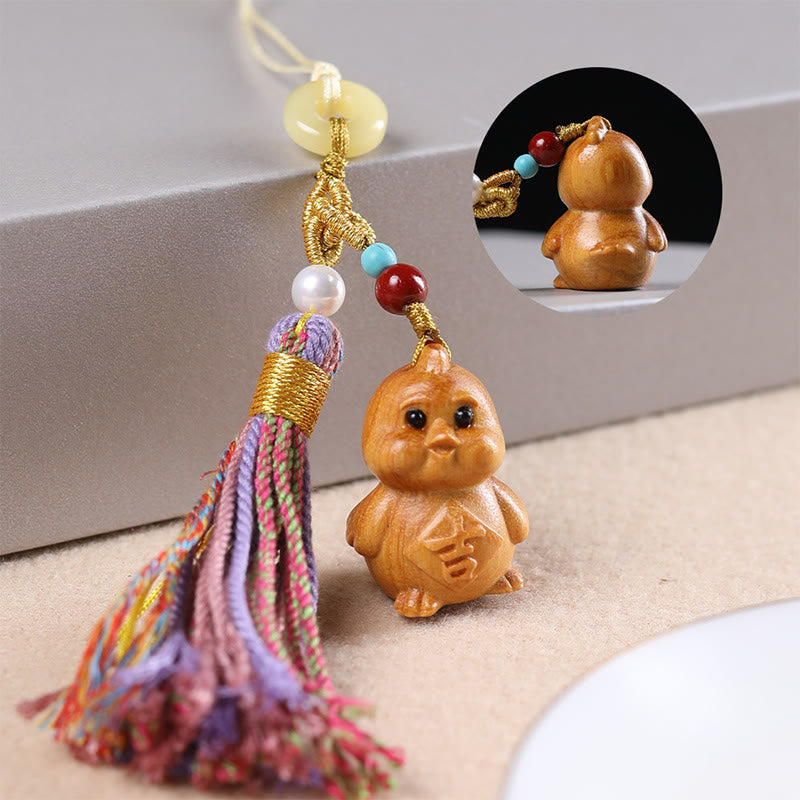 Buddha Stones Sandalwood 12 Chinese Zodiac Blessing Colorful Tassel Accessories Keychain - Rooster - image 29