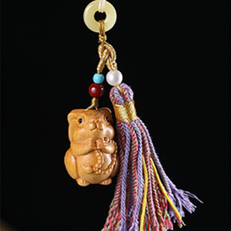 Buddha Stones Sandalwood 12 Chinese Zodiac Blessing Colorful Tassel Accessories Keychain - image 20