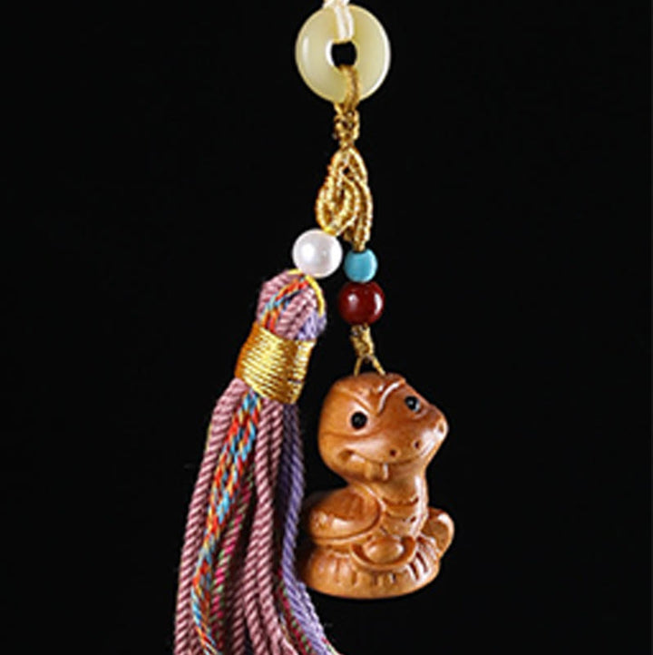Buddha Stones Sandalwood 12 Chinese Zodiac Blessing Colorful Tassel Accessories Keychain - image 22